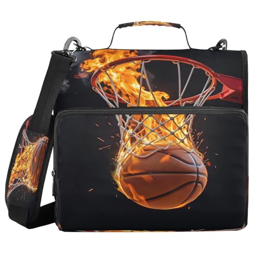 ALAZA Zipper Binder 3 Ring A Basketball Fire Binder Organizer with Zipper and Shoulder Strap Large Capacity Multi-Pocket Trapper Keeper File Folder for Office Supplies - color: Multicolored 3
