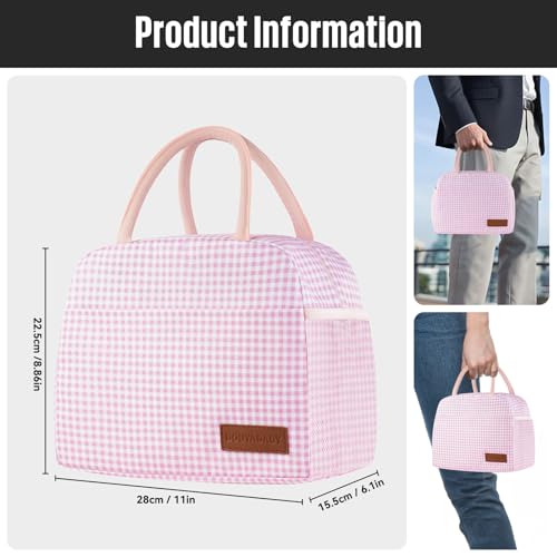 douyadady Lunch Bag Women/Men Lunch Box Women/Men (Pink+White Grid) | Spacious Lightweight Waterproof Sturdy Durable Great Value For Office Work School Picnic Travel - color: Pink+White Grid