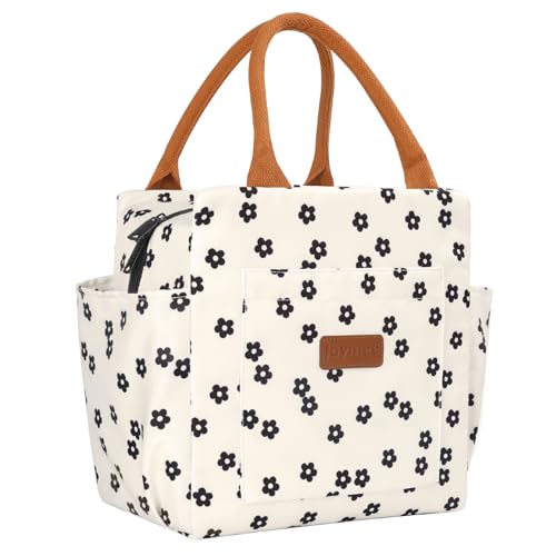 Joymee Insulated Lunch Box for Women Reusable Lunch Bag-Black Little Floral | Spacious Storage, Bottle Holder & Pockets, Leakproof Insulated, for Work, Travel, Picnic, Daily Use, for Adult - color: 04 Black Little Floral