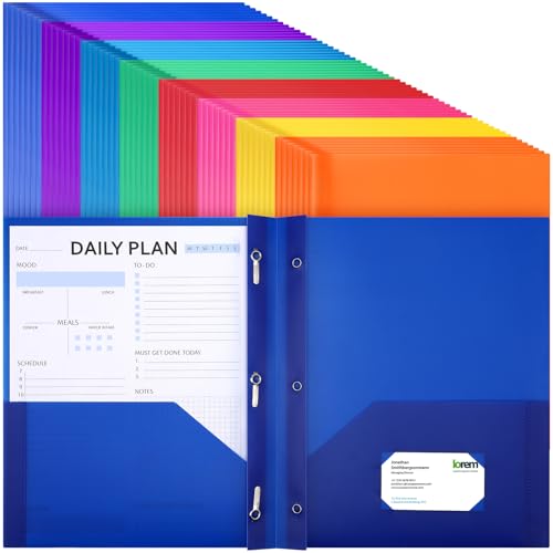 Cholemy 72 Packs Pocket Folders with Prongs Heavy Duty Plastic Folder with Business Card Slot 3 Prong Fasteners for School Office (Cute) - color: Cute
