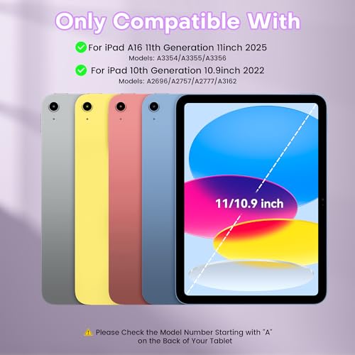 YBING Keyboard Case for iPad 10th Gen 10.9 inch(2022) & 11th Gen(A16, 2025), 7-Color Backlit Detachable Keypad & Rotatable Magnetic Case with Pencil Holder (Purple) - color: Purple