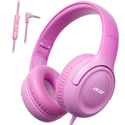 Acer Kids Headphones - 85/94dB Volume Limiter, Foldable Wired Over Ear Headphones for Travel, 3.5mm Jack, Toddler Headphones for School, Travel, iPad, Tablet, Pink Gradient, HK03 - color: Pink Gradient