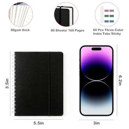 4 Pack Small Spiral Notebooks 3.5 x 5.5 in College Ruled, Mini Spiral Notebook, Waterproof 80 Sheets/160 Pages, Pocket Notebook with 120 Pcs Sticky Index Tabs for Home Office College School (Black) - size: 3.5 x 5.5in, style: Style 3