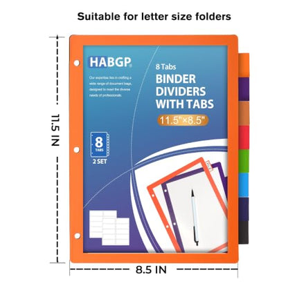 HABGP 16Pcs/2 Set 8 Tab Dividers for 3 Ring Binder, 16 Pcs Clear Color 3 Ring Binder Dividers with Tabs, Page Folder Dividers, Plastic Tabbed File Dividers with Tabs, Three Ring Binder Index Dividers - size: 2 set (16 pcs)