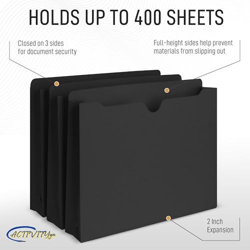 Black File Jackets, 2 Inch Expansion, Letter Size, Reinforced Straight-Cut Tab, 6 Pack - color: Black, style: 2 Inch Expansion