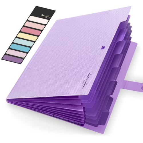 Sooez Accordion File Organizer, Letter Size Expanding File Folder with Labels, 8 Pocket Folders for Document, Portable Paper Bill Receipt Organizer for Home School Office Supplies, A4 Size, Purple - color: Purple