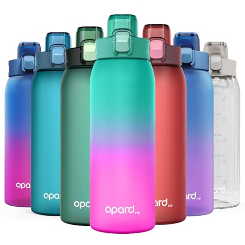 Opard Zip 30oz Plastic Water Bottle Dishwasher Safe, Leakproof Flip-Top Lid, BPA Free Tritan, Wide Mouth Reusable Sports Water Bottle for Gym Hiking Commuting Outdoor Travel and School - color: Teal Pink, style: 30 Ounces