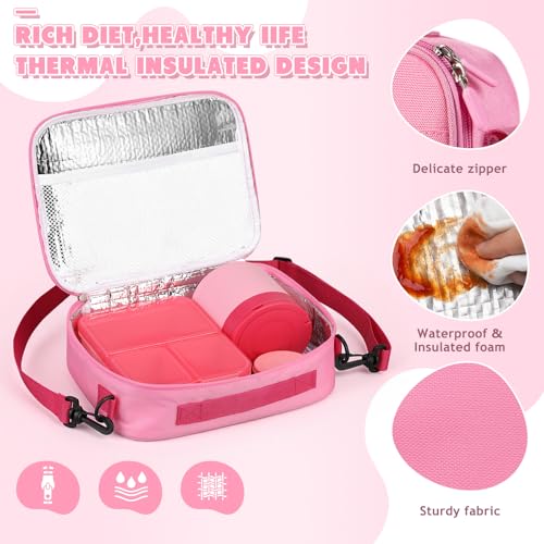 WyfKyd Snack Box Container Set with Soup Thermo Kids Adults Bento Lunch Box | Snack Box Container Set with 10.5oz Soup Thermo and Bag for Kids Adults Bento Lunch Box for Office School Travel Outdoor Pink - color: Pink Set