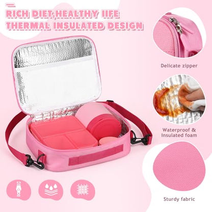 WyfKyd Snack Box Container Set with Soup Thermo Kids Adults Bento Lunch Box | Snack Box Container Set with 10.5oz Soup Thermo and Bag for Kids Adults Bento Lunch Box for Office School Travel Outdoor Pink - color: Pink Set
