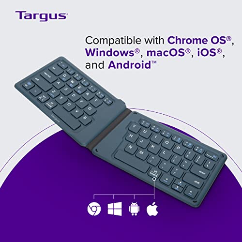 Targus Ergonomic Foldable Bluetooth Keyboard – Pocket-Sized, Split Ergonomic Design, Multi-Device Wireless Keyboard with DefenseGuard Protection - PKF00302US - color: Blue