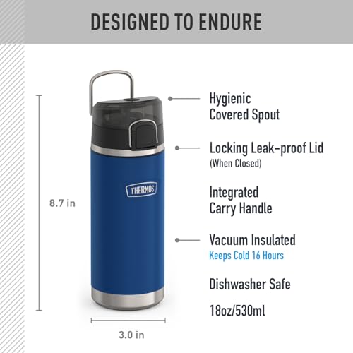 THERMOS ICON SERIES Water Bottle with Spout - 18 Ounce, Navy - Stainless Steel Vacuum Insulated Water Bottle with Lid (Pack of 4) - color: Navy, size: 18 Ounces (Pack of 4)
