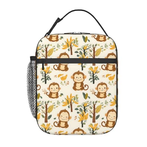 Cute Monkey Lunch Box for Kids,Animal Insulated Bag for Student,Cartoon Reusable Thermal Insulation Cooler Tote Bags for School Work Picnic Camping Outdoor Gifts (Monkey and Banana Tree) - color: Monkey and Banana Tree