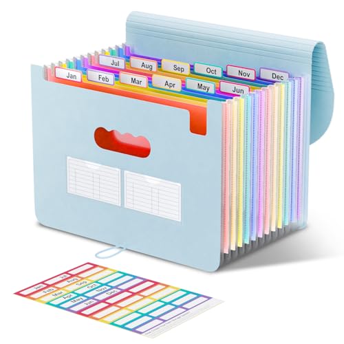 ThinkTex Accordion File Organizer, 12 - Pocket Expanding File Folders | for Receipts, Bill&Taxes Organizer, Letter/A4 Size Document Holder for School, Office, Home with tabs-Light Blue - color: Light Blue