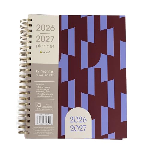 Pearhead 2026-2027 Academic Planner 12 Month (July 2026–June 2027), 9.5” x 11” Spiral Bound Hardcover with Monthly Tabs, Weekly & Monthly Layouts, Stickers, Goal Pages - color: Purple 2026 Academic Planner