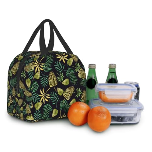 Imiss Tropical Palm Leaves Insulated Lunch Bag Hawaii Hawaiian Green Leaves Plants Exotic Reusable Lightweight Lunch Cooler Bag with Front Pocket for Picnic Work Office - color: Tropical Palm Leaves