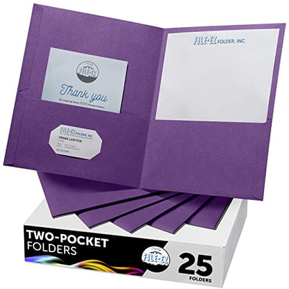 FILE-EZ Two-Pocket Folders, Purple, 25-Pack, Textured Paper, Letter Size (EZ-32545) - color: Purple, size: 25 Folders