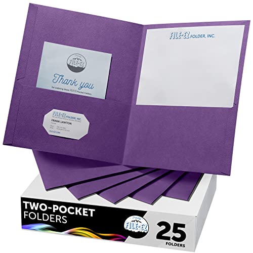 FILE-EZ Two-Pocket Folders, Purple, 25-Pack, Textured Paper, Letter Size (EZ-32545) - color: Purple, size: 25 Folders