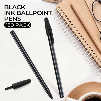 Sayglossy 150 Pcs Ballpoint Pens Bulk, Black Ink, Medium Point 1.0mm Pens Bulk Daily Bullet Tip Smooth Writing Pen for School Office Home Business Students Teachers Supplies