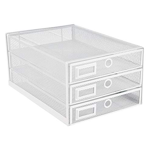 Annova Desk Organizer Wire Mesh 3 Tier Sliding Drawers Paper Sorter/Multifunctional/Premium Solid Construction for Letters, Documents, Mail, Files, Paper, Kids' Art Supplies (White) - color: White