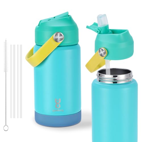 Kids Water Bottle for School 12 oz,Stainless Steel Insulated Water Bottles,Pink Water Bottles for Toddler Girls Boys with Straw Lids & Handle(Blue) - color: Blue, size: 12 Ounces