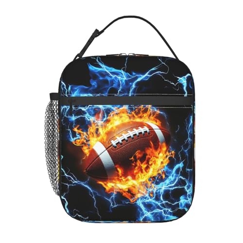 Football Lunch Box for Kids Boys Girls Sports Ball Reusable Lunch Bag for Women Men American Football Insulated Meal Bags Portable Cooler Lunch Tote Bags for School Office Travel Picnic Beach - color: Football, size: 10x4x8 Inch
