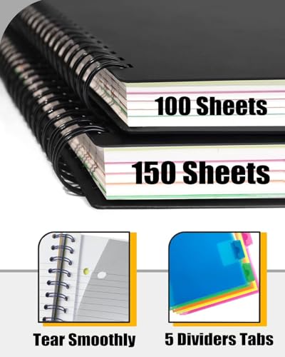 5-Subject Spiral Notebook, College Ruled, with Pocket & Tab Dividers | 300 Pages, 11" Ruler, 8.5"x11" Lime, Pocket Dividers with Tab Labels, for Writing Journal, Home, Office & School Supplies - color: Lime(300 page)