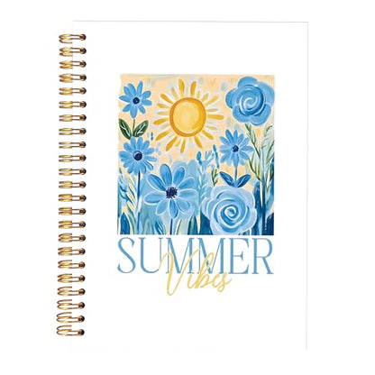 KAOWT Blue Floral Summer Vibes Notebook Journal, Blue Flower Notebooks for Note Taking, Preppy Summer Floral Journal, Flower Hardcover Spiral Notebook 5.5x8.3in - color: Summer notbook-Summer flower