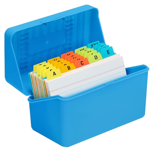 H4D 3x5 Index Card Holder with 100 Index Cards and 25 Dividers, Blue | 3x5 Inch Plastic Box, Heavyweight 3x5 Index Cards, Plastic 3x5 Index Card Dividers, Snap Closure Lid - color: Blue, size: 3"x5"
