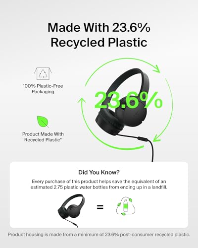 Belkin SoundForm Mini Kids Wired Headphones w/USB C to 3.5mm Dongle, Built-in Mic & Fun Stickers, 85dB Max Volume – for Online Learning, Travel, Compatible w/iPhone 16, iPad, Galaxy S25, etc - Black - color: Black, style: Wired (USB-C)
