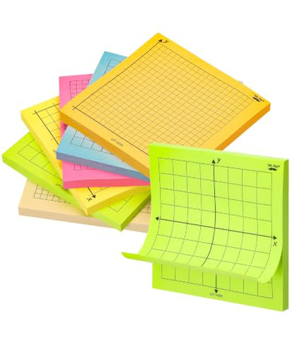 Mr. Pen- Graph Sticky Notes, 3x3 Inch, 6 Pads, 50 Sheets/Pad, 300 Sheets | 6 Grid Designs, Bright Colors, Square Graph Paper Notes, Grid Sticky Note Pads for Math, Study, Journals, Planners - color: Bright