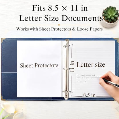 Oversized 1 Inch D-Ring 3 Ring Binder, Faux Leather, Blue | Faux leather inside and out; fits 8.5 x 11 paper, sheet protectors, dividers, recipes, certificates, and files. - color: Blue, size: 1 Inch