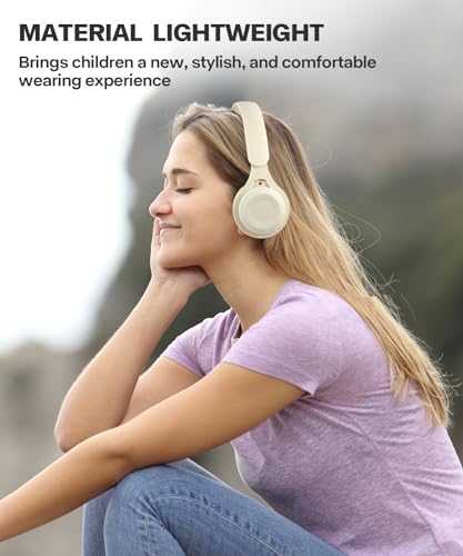 Kids Bluetooth Headphones, Over Ear Children's Wireless Bluetooth 5.3 Headsets, Built-in Mic, Comfortable Wear & HD Sound, Kids Headphones for Boys Girls School Travel iPad Tablet (Beige) - color: Beige