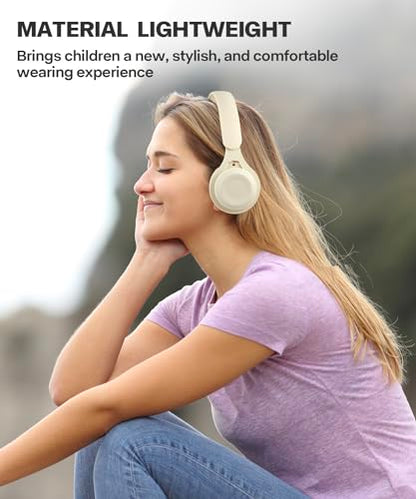 Kids Bluetooth Headphones, Over Ear Children's Wireless Bluetooth 5.3 Headsets, Built-in Mic, Comfortable Wear & HD Sound, Kids Headphones for Boys Girls School Travel iPad Tablet (Beige) - color: Beige