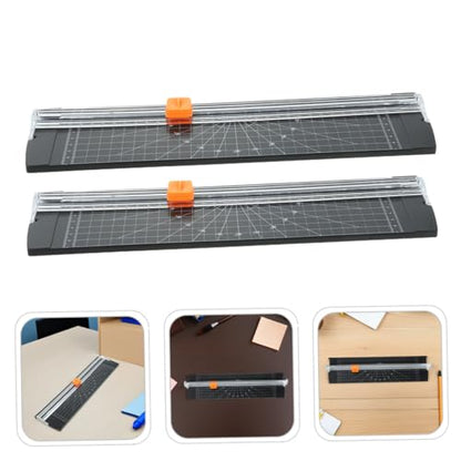 2pcs Mini Paper Cutter Trimmer with Foldable Ruler Lightweight Portable Scrapbooking Craft Tool for Students Home Office Precise Smooth Cutting for Photos Cardstock Black