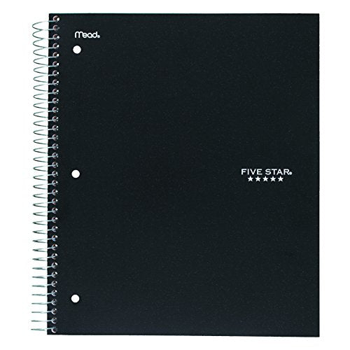 Five Star 06210 Wirebound 3-Subject Notebook, College Rule, 11 x 8 1/2, 150 Sheets, Assorted - size: 150