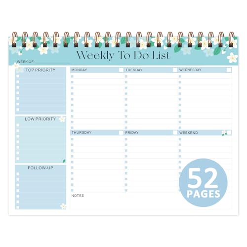 Weekly To Do List Notepad, 52 Sheets Undated Weekly Planner, 8.5"x11" Letter Size Horizontal Desk Pad with 100GSM Thick Paper, Twin-Wire Spiral Bound Tear Off Lined Organizer for Office Work, School & Home - color: Blue