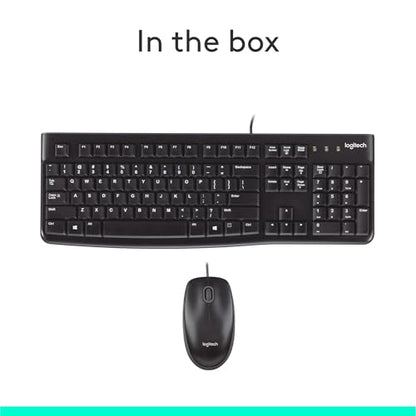 Logitech MK120 Wired Keyboard and Mouse Combo for Windows, Optical Wired Mouse, Full-Size Keyboard, USB Plug-and-Play, Compatible with PC, Laptop - Black