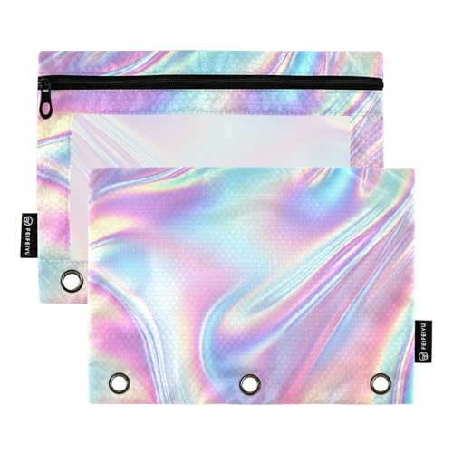 ALAZA Pencil Pouch for 3 Ring Binder, Holographic Rainbow Gradient Swirl Tie Dye Binder Pencil Pouches with Clear Window Zipper Pencil Case Cosmetic Bags for Office College Supplies, 2PCS - color: color 20, size: one sizex2