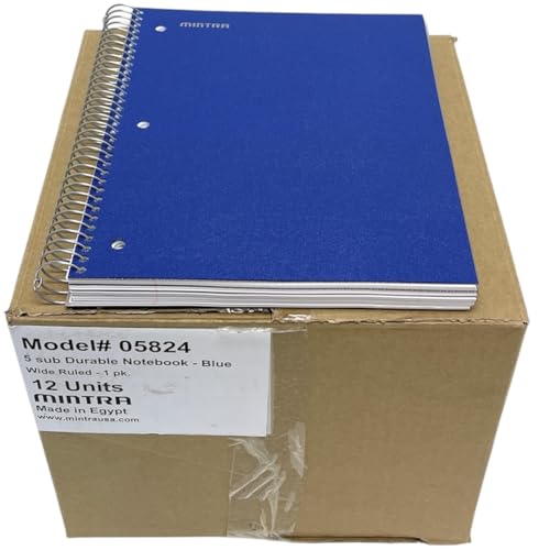 Mintra Office Durable Spiral Notebooks, 5 Subject (Blue, Wide Ruled 12pk) - color: Blue, size: Wide Ruled 12pk