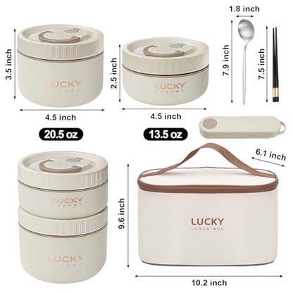 Portable Insulated Lunch Containers, Stainless Steel Bento Box Adult Lunch Box with Insulated Lunch Bag, 4 Separate Stackable Lunch Container for Adult, White… - color: 4 Tier (2L+2S)-Beige