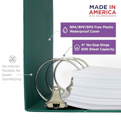 Carstens 4-Inch Heavy Duty 3-Ring Binder - Side Opening, Teal, Durable Plastic, No-Gap Rings, Waterproof Cover, No Pockets, Holds 600 US Letter Sheets, BPA-Free, Made in USA (1847-3R), Case of 10 - color: Teal, size: Case of 10