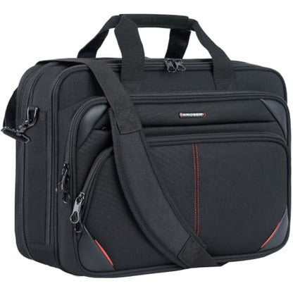 KROSER Laptop Bag 17.3 Inch Premium Laptop Briefcase, Expandable Water Repellent Laptop Shoulder Messenger Bag Durable Computer Case for Business/Travel/Men/Women (Black/Red) | Expandable design, padded laptop compartment, luggage strap for business and t