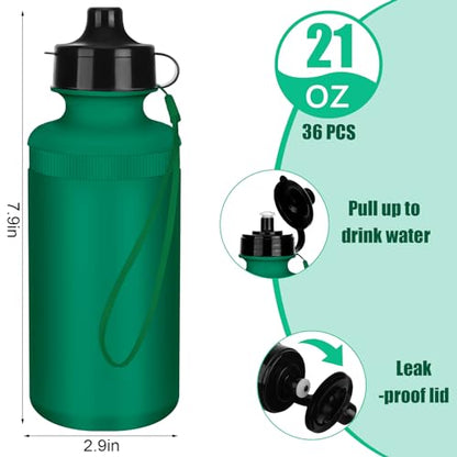 Zubebe 36 Pcs Sports Water Bottles Bulk Squeeze Reusable Plastic Water Bottles Back to School Supplies Summer Gifts for Students School Travel Hiking Cycling Event Team Gift - color: Dark Green