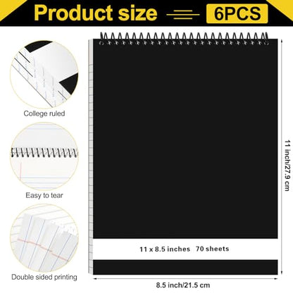Resurhang 6 Pcs Legal Pad Top Spiral Bound Notebook 70 Sheets Double Sided College Ruled Paper Notepad Memo Steno Pad with Stiff Cover for Business College(8.5 x 11 Inches,No Holes,White) - color: White, size: 8.5 x 11 Inches, style: No Holes