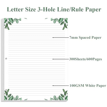 (3-Pack) Letter Size Lined Refill Paper, 3-Hole Punched Ruled Filler Paper, 300Sheets / 600Pages Loose-Leaf Line Paper, 100gsm White Paper, 8.5'' x 11'', Leaf - size: 300 Sheets, style: 3-Hole