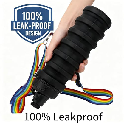 Collapsible Water Bottles Silicone Foldable Reusable Leakproof Travel Water Bottle 17.6oz With Mountaineering Buckle And Adjusting Rope For Sports Camping Hiking Cycling Yoga（Dark Gray And Light Gray） - color: Dark Gray + Light Gray