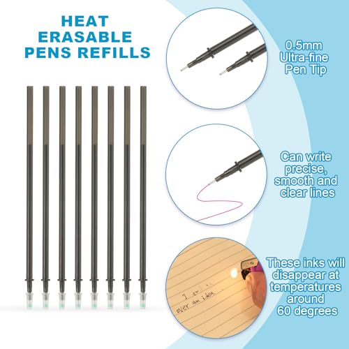 PATIKIL 48 Pcs Erasable Gel Pens Refills, 0.5mm Heat Erasable Pens Refills for Fabric Disappearing Ink Fabric Marking Pen for Sewing Quilting Writing, Black Ink - color: Black
