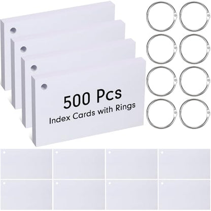 Yexiya 500 Pcs Index Cards with Rings Study Supplies Punched Lined Flash Cards with Holes Ruled Single Hole Notes and Metal Rings for Adults Office(4 x 6 Inch,Blank White) - color: Blank White, size: 4 x 6 Inch