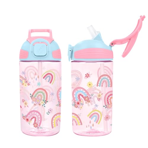 Kids Water Bottle with Straw BPA Free Kids Plastic Bottle for School Travel - color: Boho Rainbow, size: 18.6 Ounces