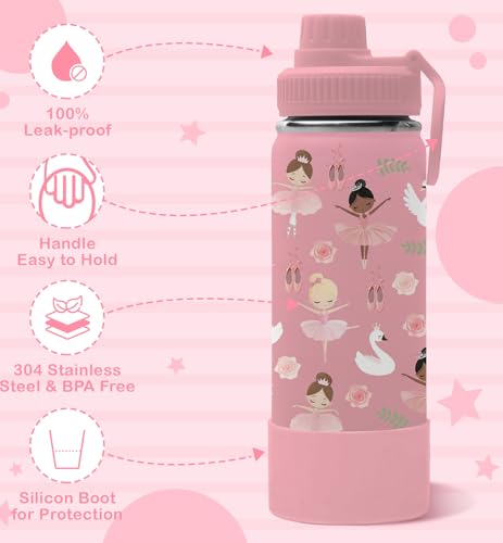 Gift for Ballerina Girls, 18oz Ballet Water Bottle with 2-in-1 Straw and Spout Lid, Dancer Dancing Kids Insulated Stainless Steel Tumbler Cup, Ballerina Gifts for School Teens Girls - color: Ballerina